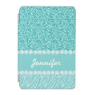 Girly, Teal Glitter, Zebra Stripes Personalized iPad Mini Cover Girly, Teal Glitter, Zebra Stripes Personalized iPad Mini Cover