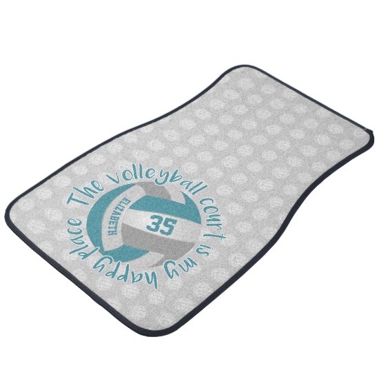 girly teal gray volleyball court my happy place car floor mat