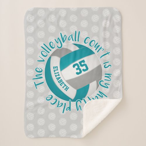 girly teal gray volleyball court my happy place sherpa blanket