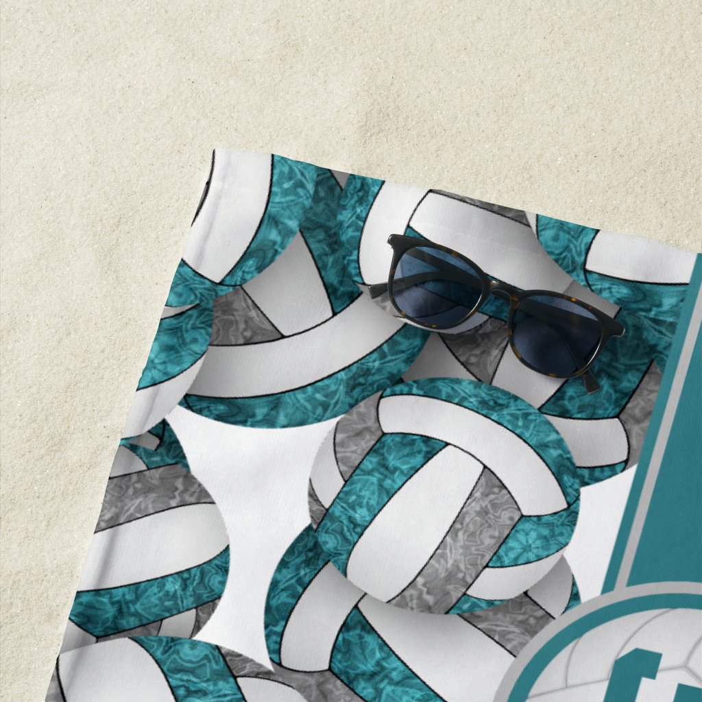 Girly teal gray volleyball team colors gifts beach towel