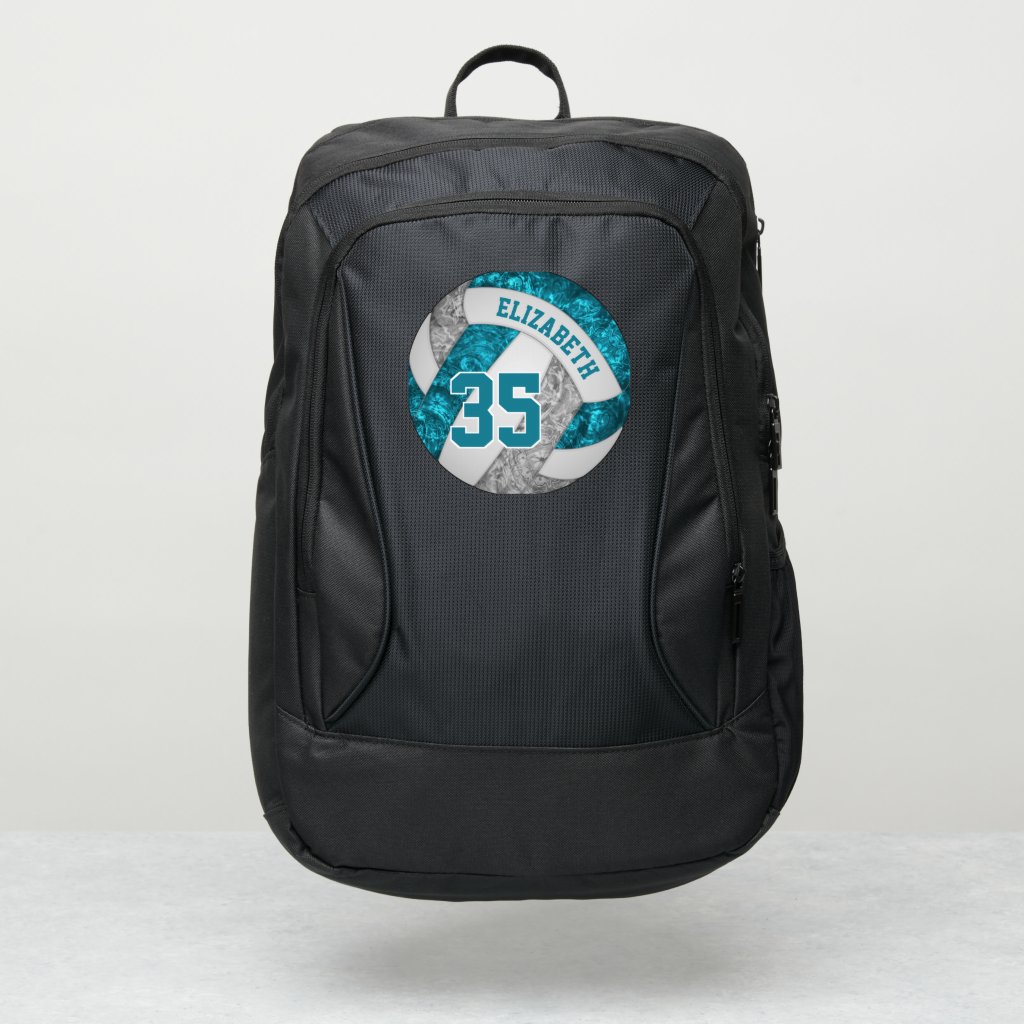 girly teal gray white sporty volleyball backpack