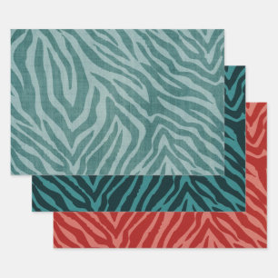 Girly Teal Green Red Zebra Print Wrapping Paper Sheets