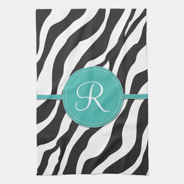 Girly Teal Monogram Zebra Print Towel