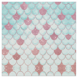 Girly Teal Pink Glitter Watercolor Mermaid Scales Fabric
