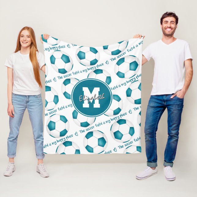 girly teal The soccer field is my happy place Fleece Blanket (In Situ)