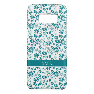 Girly Teal Turquoise Tropical Flowers Monogram Case-Mate Samsung Galaxy S8 Case