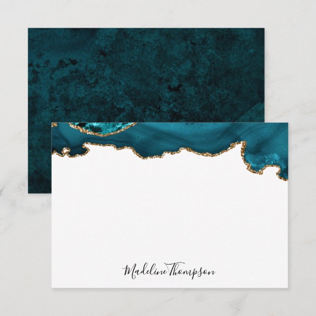 Girly Teal Velvet Agate Geode Script Typography 2 Note Card (Front/Back)