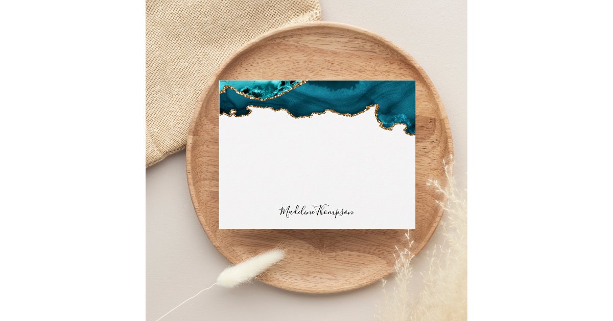 Girly Teal Velvet Agate Geode Script Typography Note Card | Zazzle
