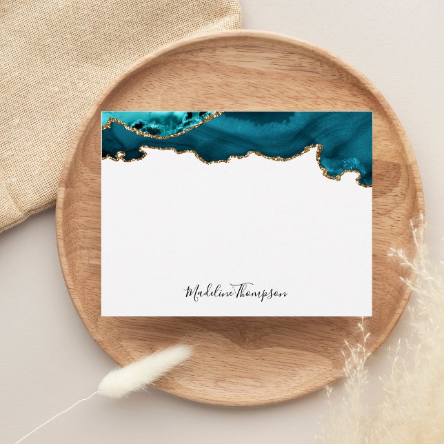Girly Teal Velvet Agate Geode Script Typography Note Card (Creator Uploaded)