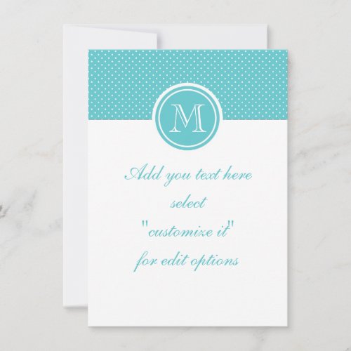Girly Teal White Polka Dots, Your Monogram Initial Announcements