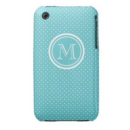 Girly Teal White Polka Dots, Your Monogram Initial Iphone 3 Case-mate 