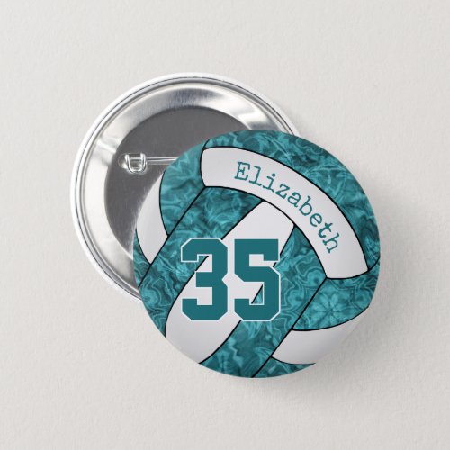 girly teal white volleyball team colors  button
