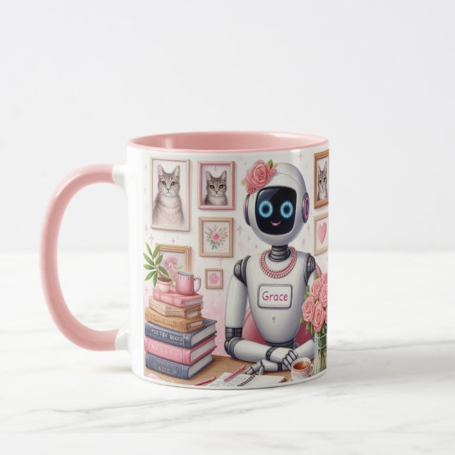 Girly Tech AI Robot Grace Pink Sparkle  Mug (Left)