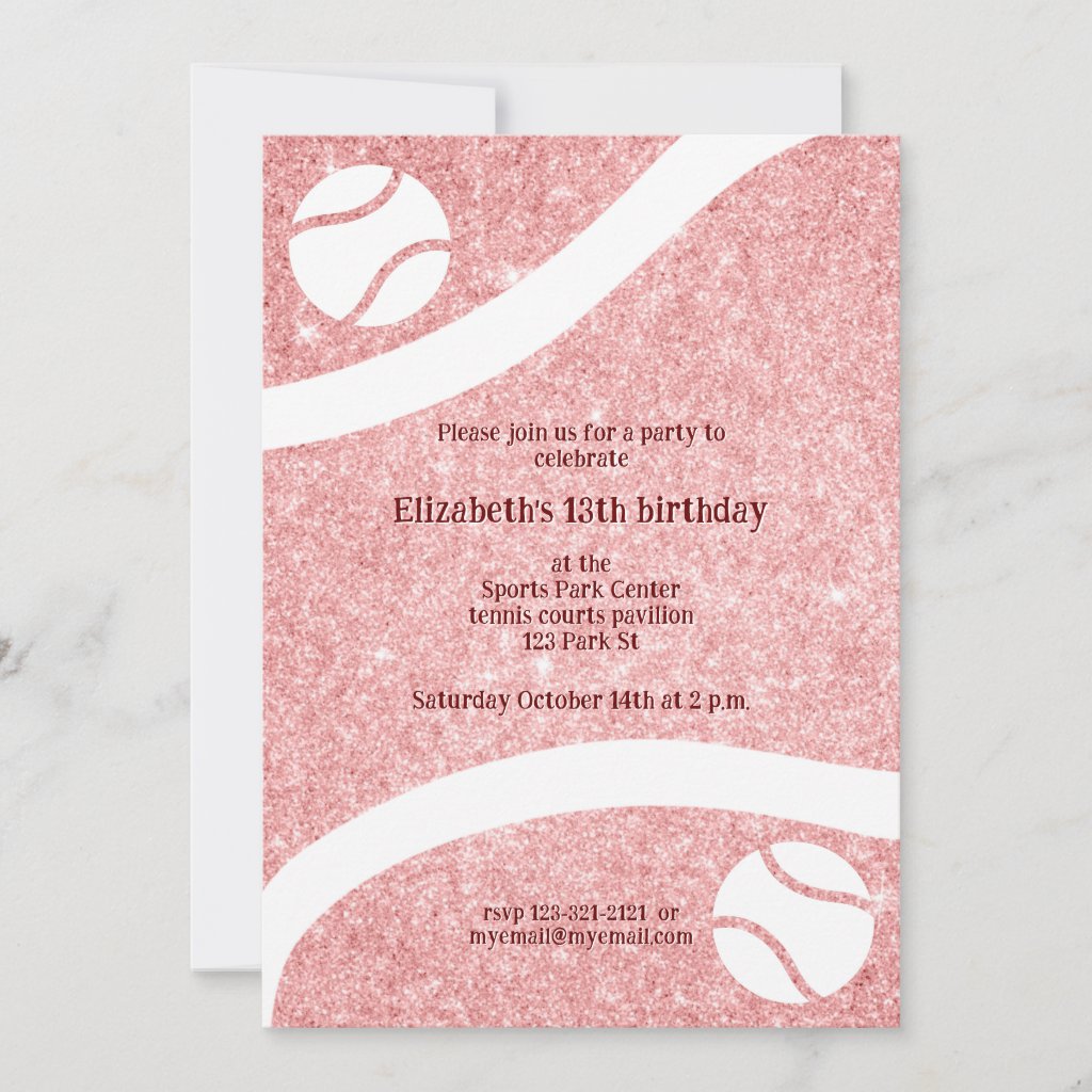 girly tennis birthday or team party invitation