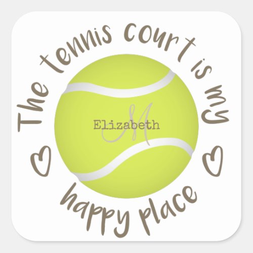 girly tennis court is my happy place typography square sticker