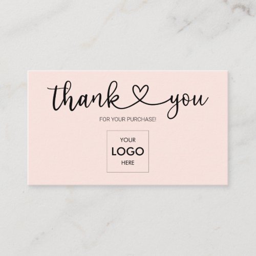 Girly Thank You Heart Logo Social Media Blush Pink Business Card