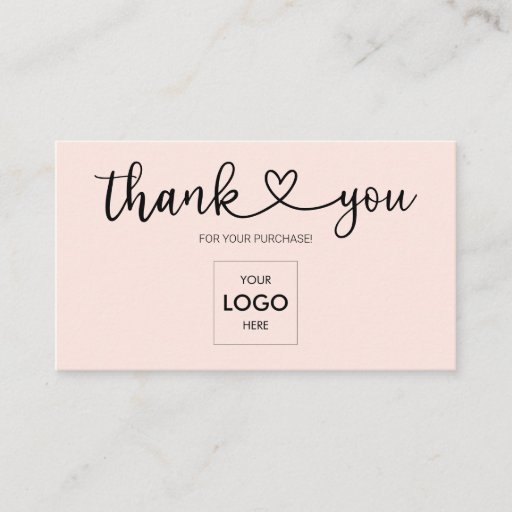 Customizable Girly Thank You Heart Logo Social Media Blush Pink Business Card