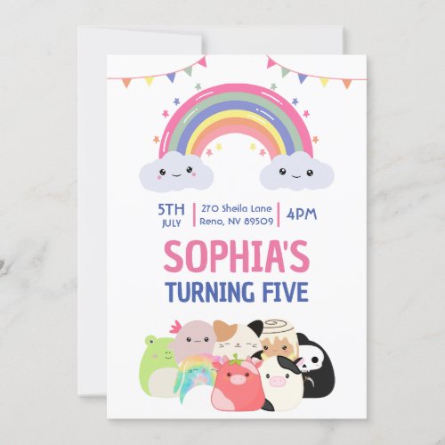 Girly Themed Squishmallow Birthday Party Invitation