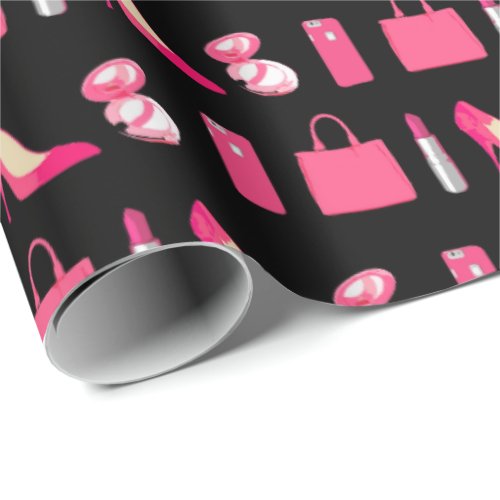 Girly things black wrapping paper