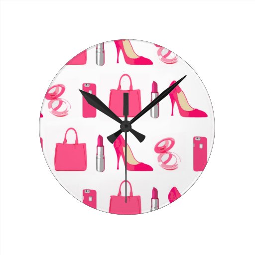 Girly things design round clock | Zazzle
