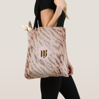 Girly Tiger Monogram Pink Animal Pattern Tote Bag