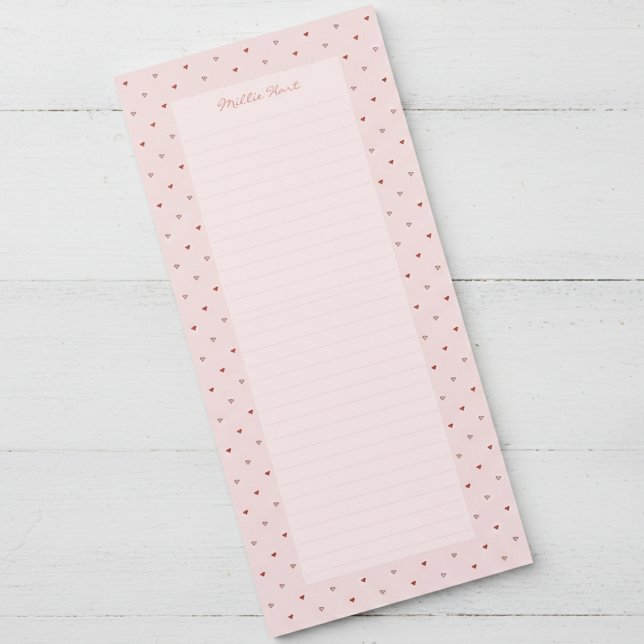 Girly Tiny Hearts Pastel Pink Magnetic Notepad (Modern Girly Pink Red Hearts Pattern Magnetic Notepads with Lines for Her for Chic Valentine's Day)