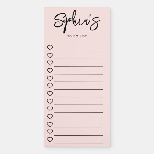 Girly To Do List Hearts Brush Script Magnetic Notepad