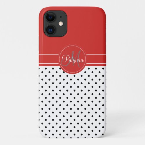 Girly Tomato Red And White Black Polka Dots iPhone 11 Case