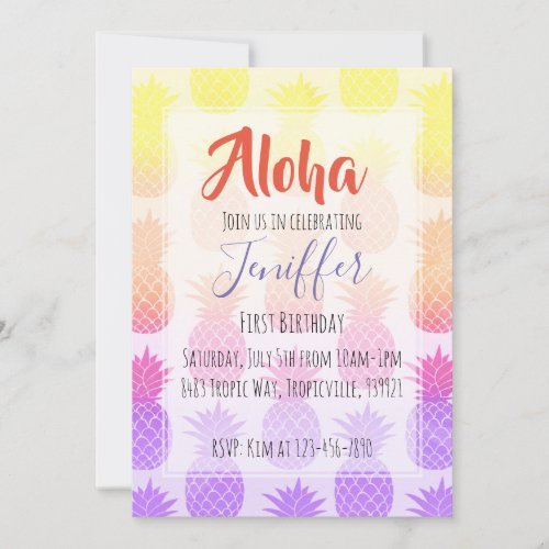 Girly Topical Rainbow Summer Pineapples Pattern    Invitation