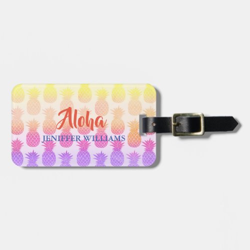 Girly Topical Rainbow Summer Pineapples Pattern    Luggage Tag