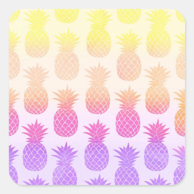 Girly Topical Rainbow Summer Pineapples Pattern Square Sticker (Front)
