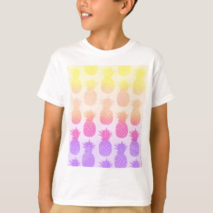 Girly Topical Rainbow Summer Pineapples Pattern T-Shirt
