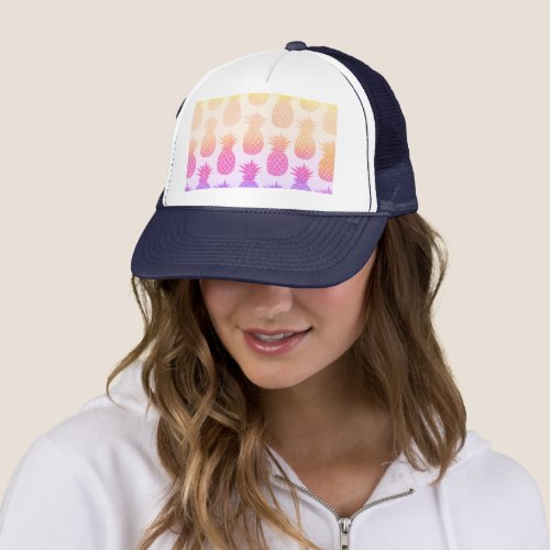 Girly Topical Rainbow Summer Pineapples Pattern Trucker Hat