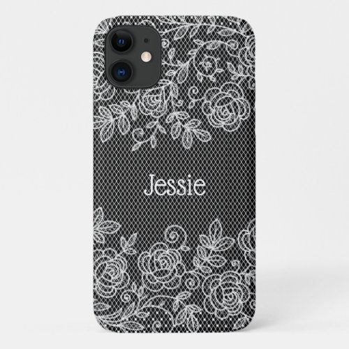 Girly Transparent Lace with Roses Personalized iPhone 11 Case