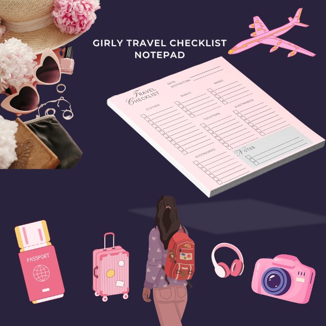 Girly Travel Checklist Pink Aesthetic Notepad (Creator Uploaded)