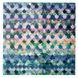 Girly Trend Blue Mermaid Fish Scales Tile