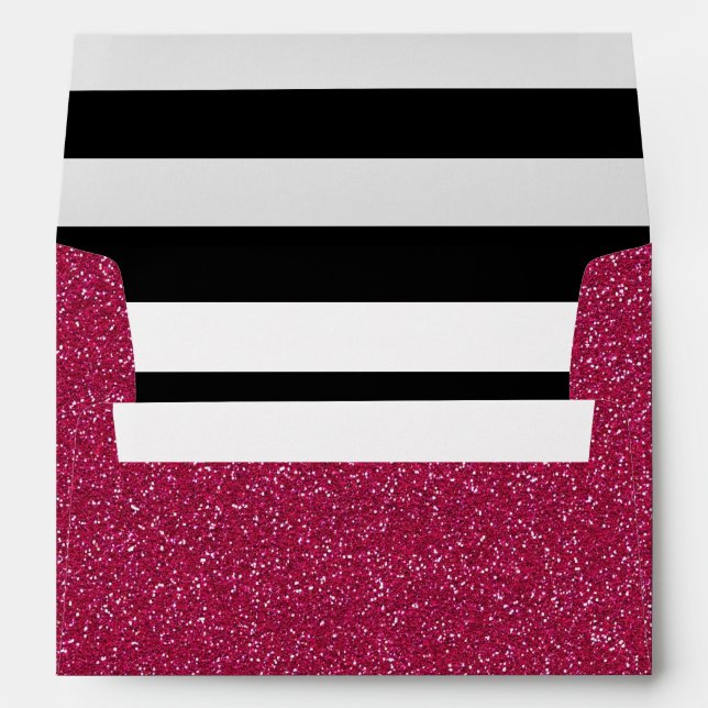 Girly Trend Pink Glitter and Black White Stripes Envelope (Back (Bottom))