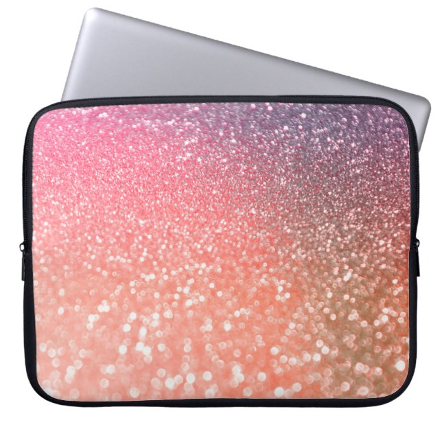 Girly Trend Rose Gold Blush Glitter Laptop Sleeve (Front)