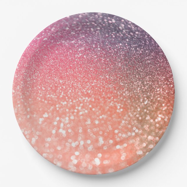 Girly Trend Rose Gold Blush Glitter Paper Plates (Front)