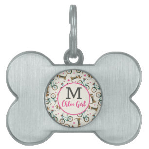 Girly Trendy Bicycles & Dogs Pink Script Name Pet  ID Tag