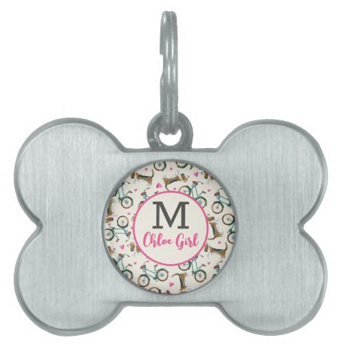 Girly Trendy Bicycles  Dogs Pink Script Name Pet  Pet ID Tag