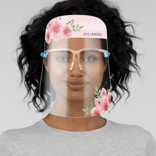 Girly Trendy Blush Pink Rose Floral Face Shield