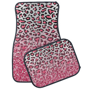 girly trendy bubble gum pink leopard animal print car mat