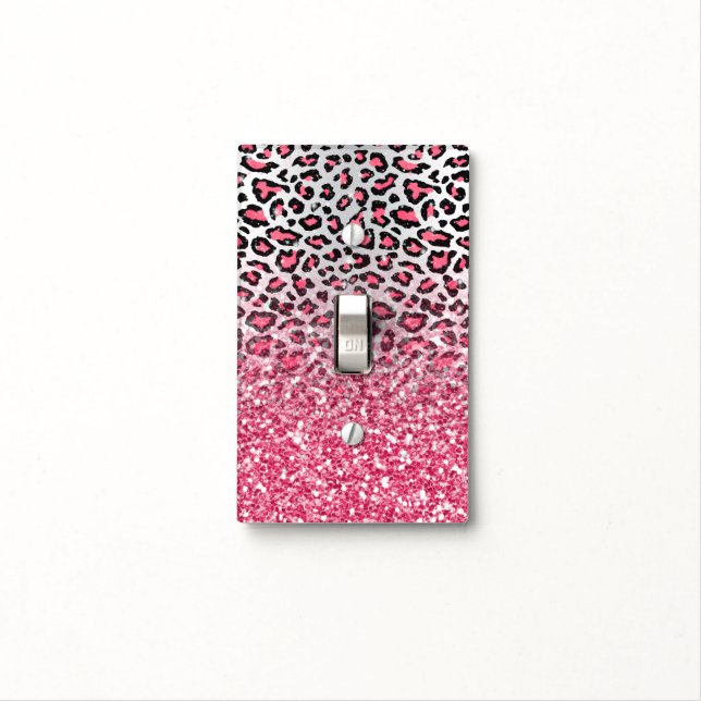 girly trendy bubble gum pink leopard animal print light switch cover (In Situ)