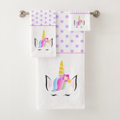 Girly trendy Cute Magical Unicorn drawing Bath Towel Set