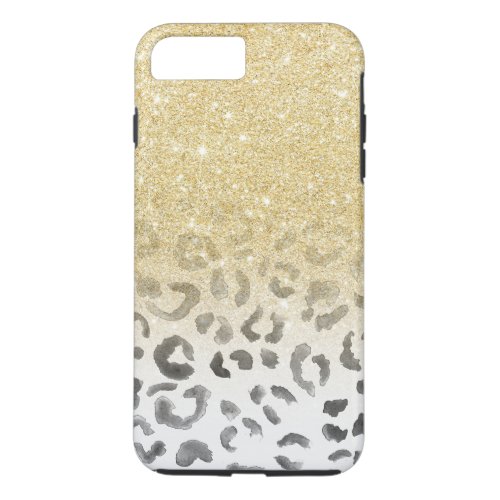 Girly trendy faux gold glitter leopard watercolor iPhone 8 plus7 plus case