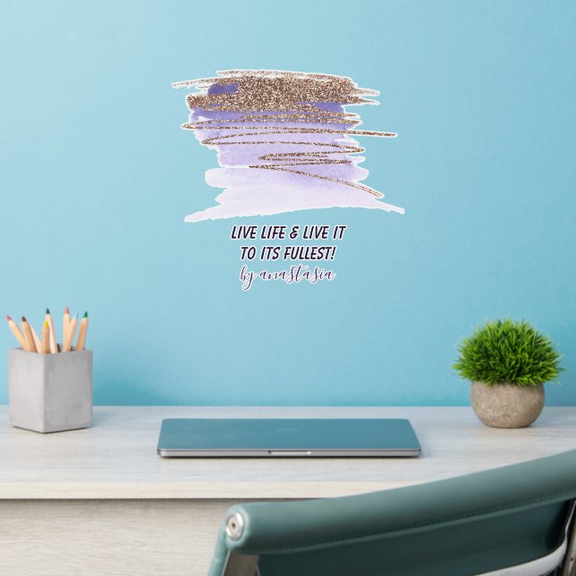 Girly Trendy Gold Purple Glitter Marble Faux Wall Decal (Home Office 2)