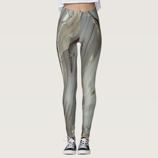 Girly Trendy Gray Marble Texture Leggings (Front)