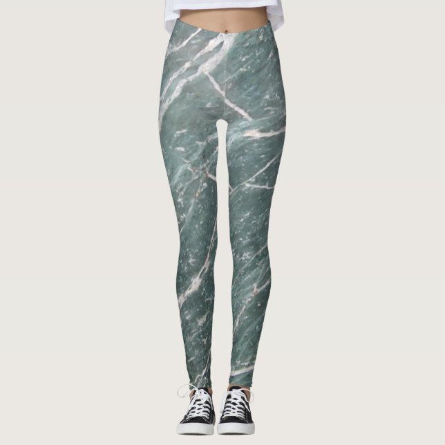 Girly Trendy Green Marble Texture Leggings (Front)