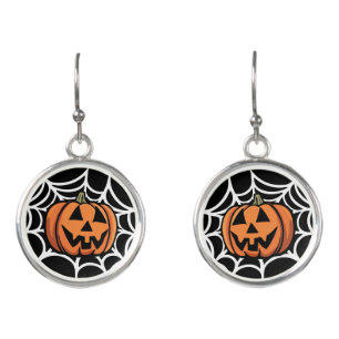 Girly trendy jack o lantern Halloween Earrings